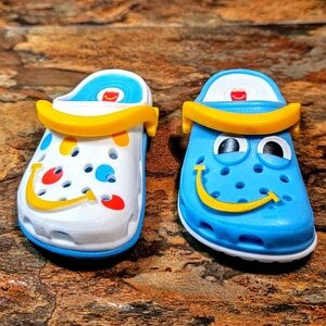 McDonald's Blue and White Smiley Clogs